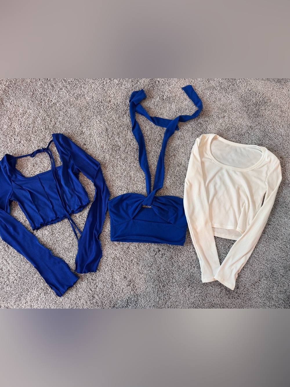 SHEIN Royal Blue & Cream Crop Top Trio - Ribbed & Halter Styles
